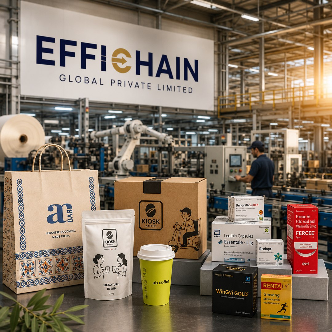 Effichain packaging manufacturing facility with branded products